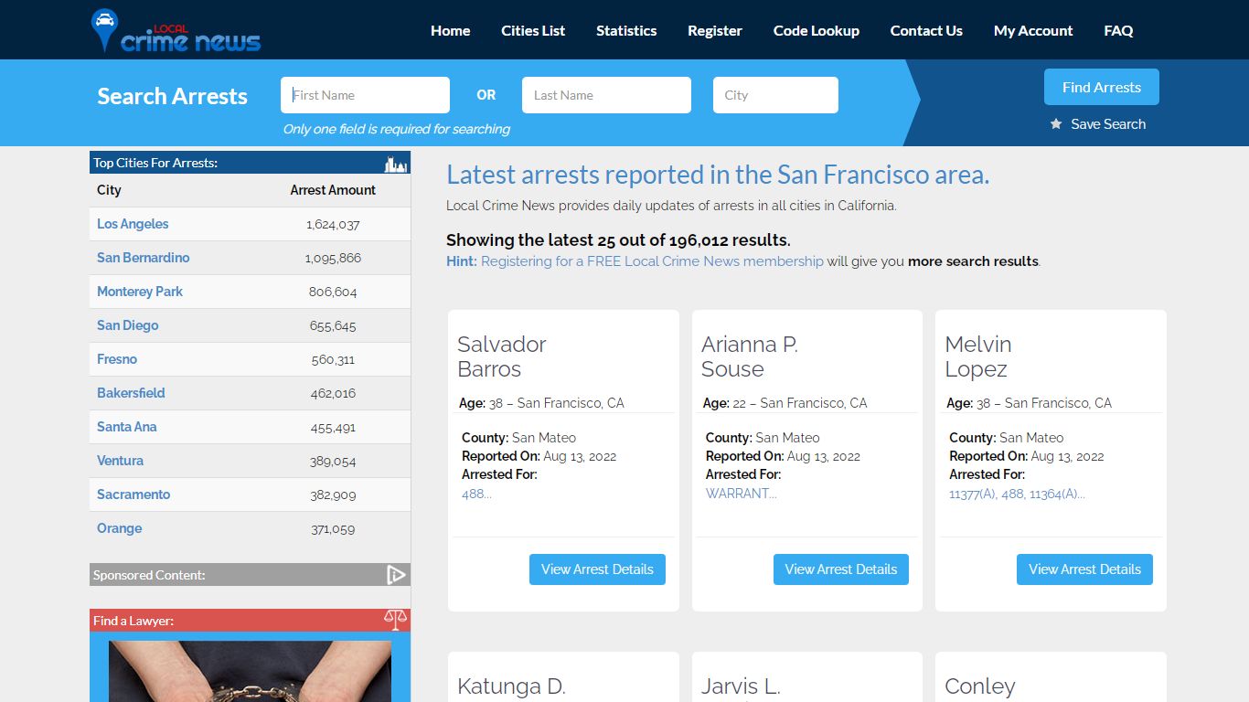 San Francisco California Arrest Records | Local Crime News